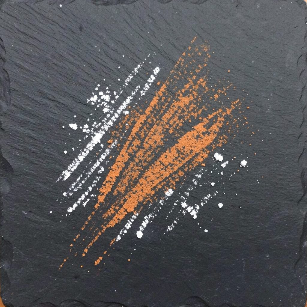 Chalk illustration of a sea salt jar beside sprouting greens on a dark slate board, muted taupe and cream