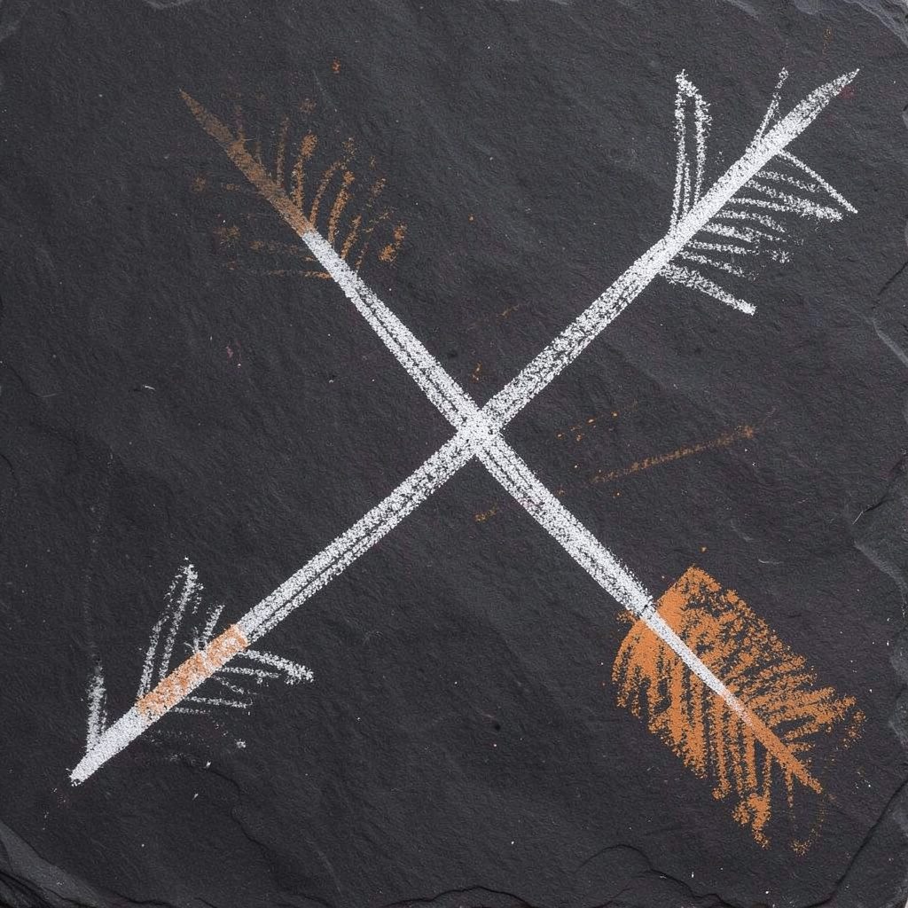 A simple chalk arrow drawn on a dark slate board, soft white lines on a muted charcoal background, calm and inviting mood